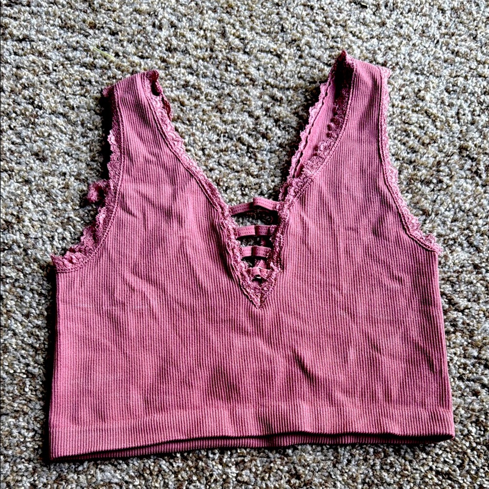 Lace-Trimmed Pink Crop Top